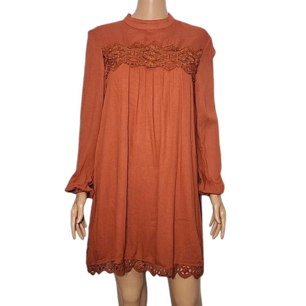 Jodifl Womens Shift Dress Orange long sleeve Mock neck Size S Small 100% Rayon